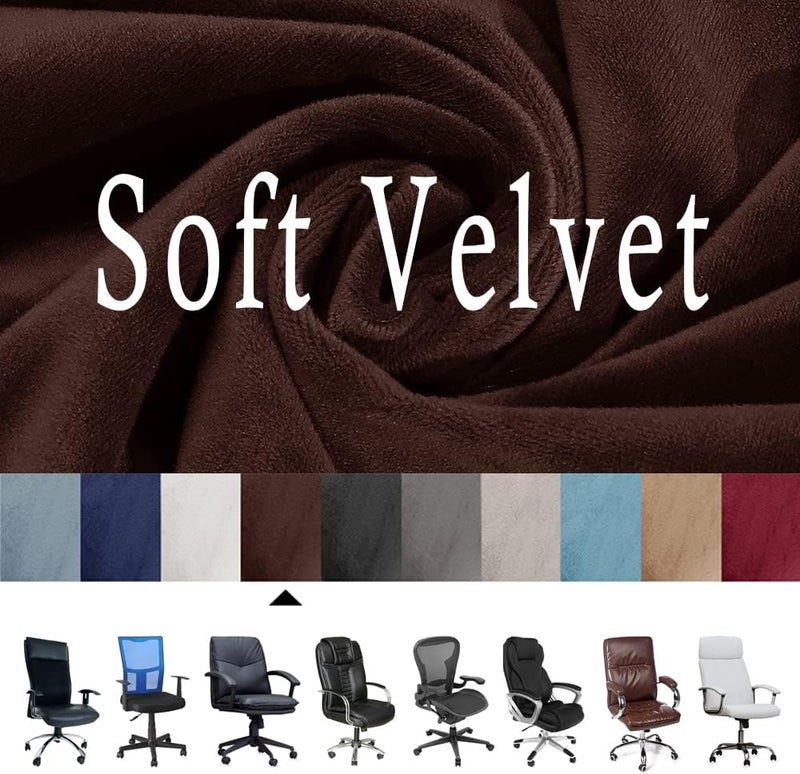 ITFRO 3 Piece Office Chair Cover with Armrest Covers Velvet Computer Desk Chair Cover with Zipper Universal Rotating Gaming Chair Slipcover High Back Chair Seat Protector (Brown) - Image 2